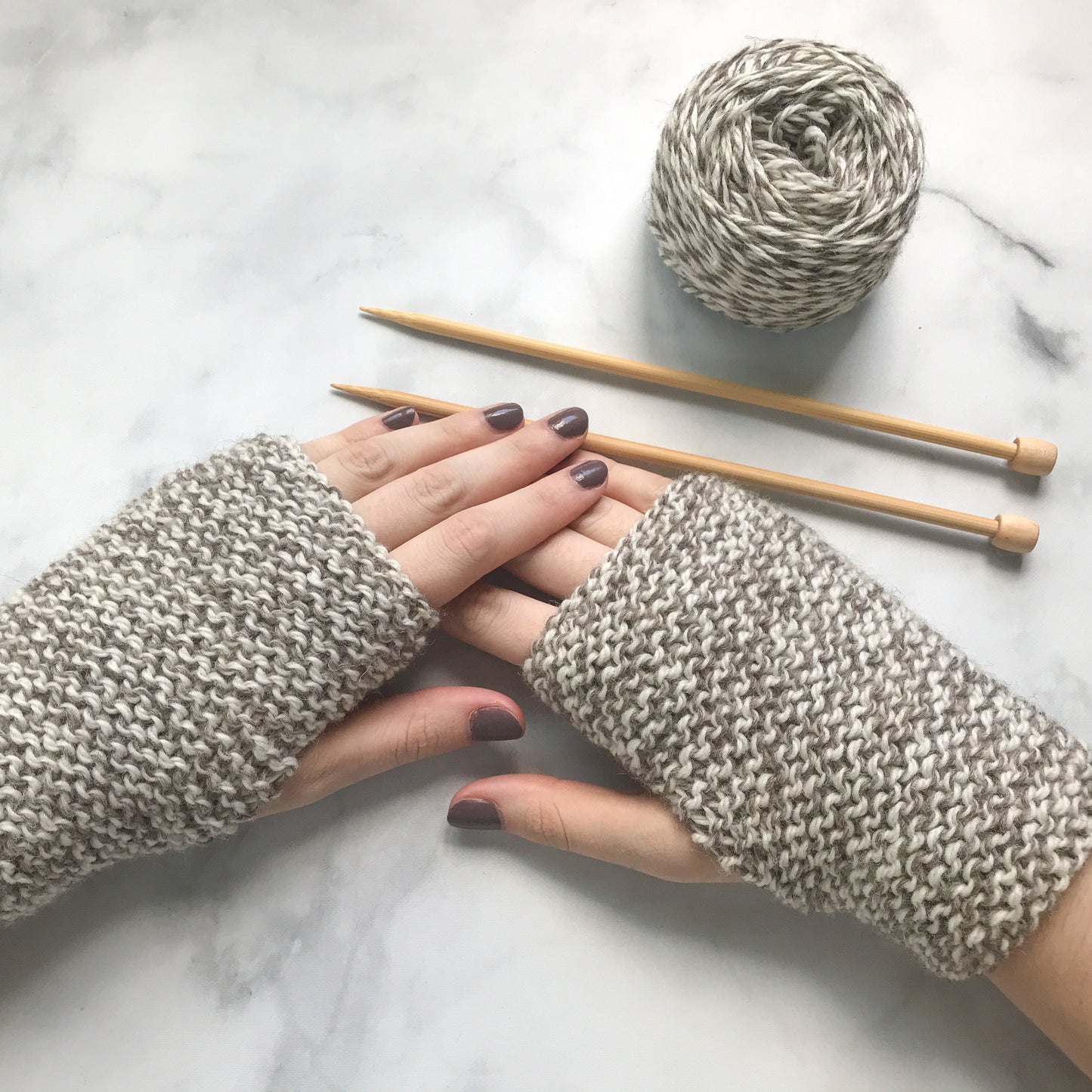 fingerless mitts knitting kit in marled wool